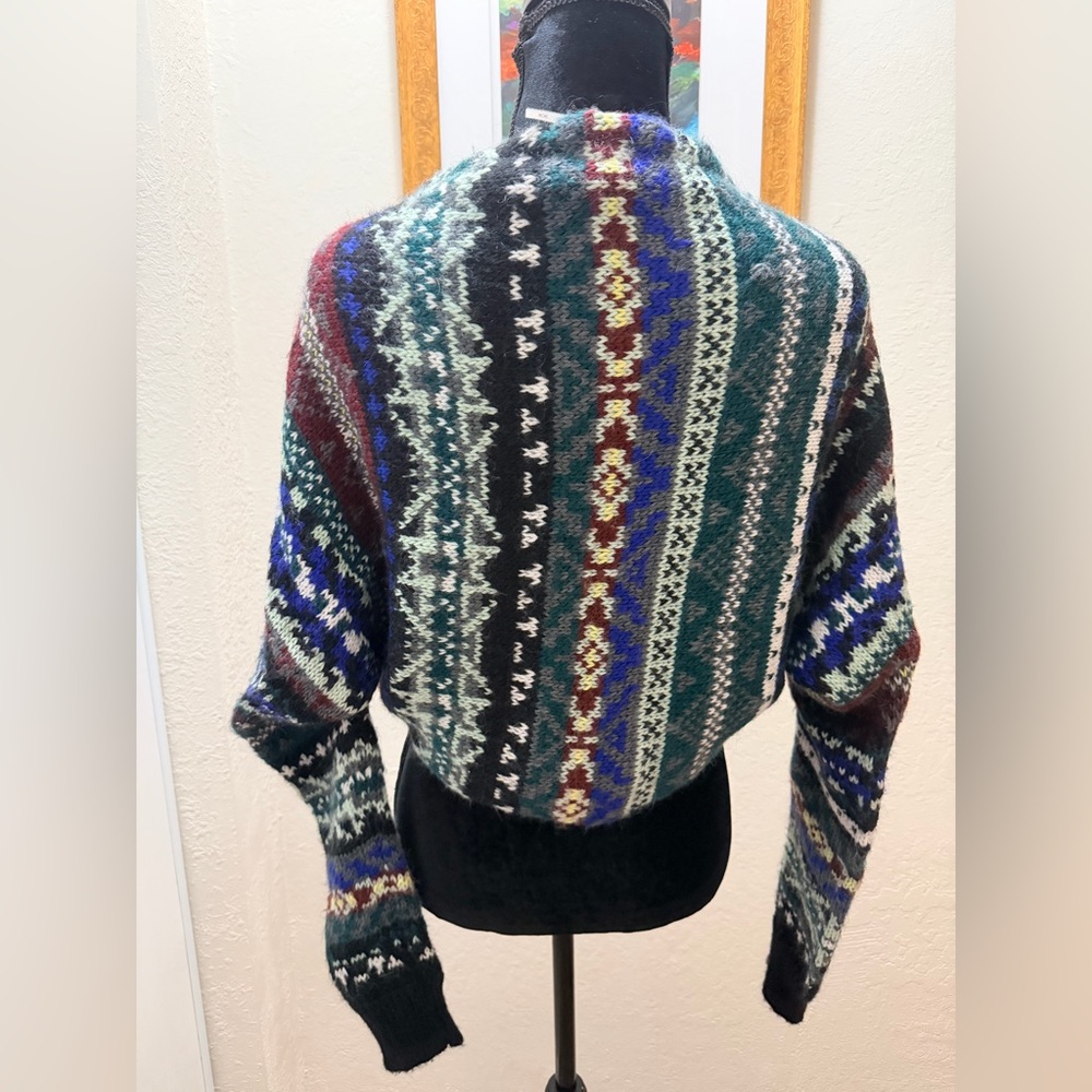 Free People Carnival Fair Isle Knit Shrug cropped open-front bolero sweater M - Picture 7 of 9